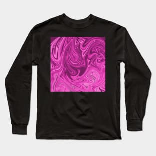 Bright shades of Pink liquid marble abstract swirl pattern Long Sleeve T-Shirt